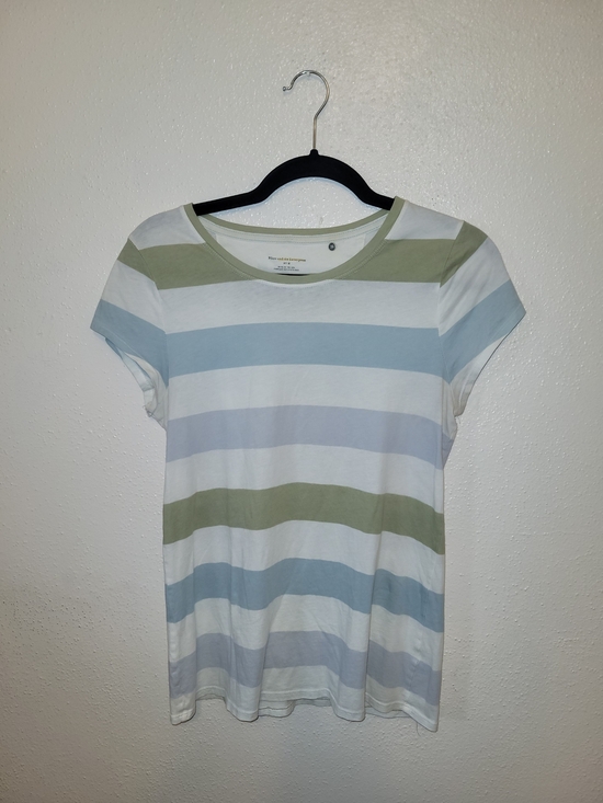 Pilcro and the Letterpress Tops - Pilcro and the Letterpress Blue and White Fitted Polo Tee Size Medium